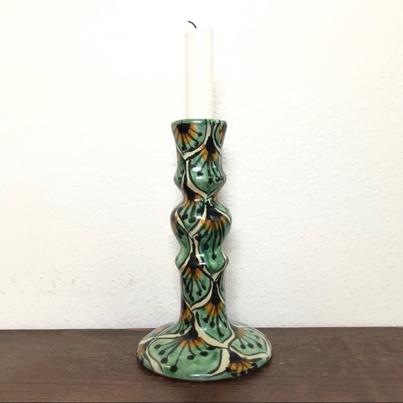 Vintage hand painted Mexican tonala candle stick - Picture 2 of 5